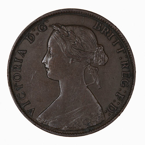 Coin - Halfpenny, Queen Victoria, Great Britain, 1861 (Obverse)