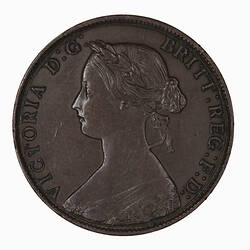 Coin - Halfpenny, Queen Victoria, Great Britain, 1861 (Obverse)