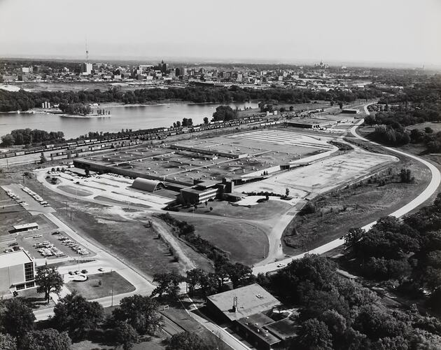 Photograph - Massey Ferguson, Aerial View of North American Implement Plant and Executive Offices, Des Moines, Iowa, USA, 1960s