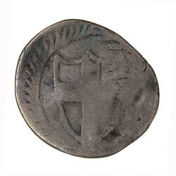 Coin, round, Within a wreath of palm and laurel a shield bearing the cross of St. George.