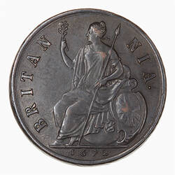 Coin - Halfpenny, Charles II, Great Britain, 1672 (Reverse)