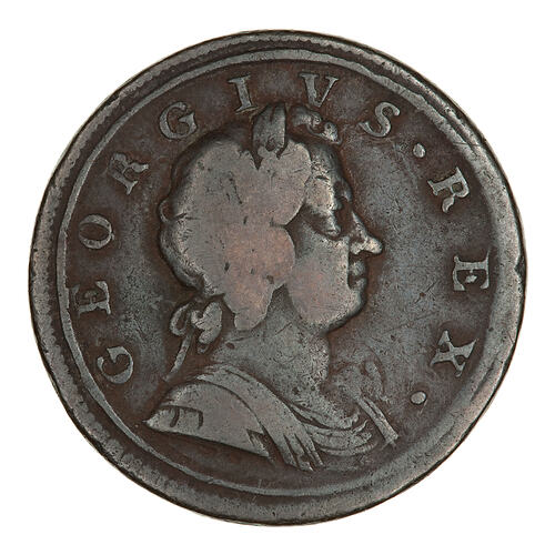 Coin - Halfpenny, George I, Great Britain, 1721 (Obverse)