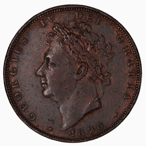 Coin - Farthing, George IV, Great Britain, 1826 (Obverse)