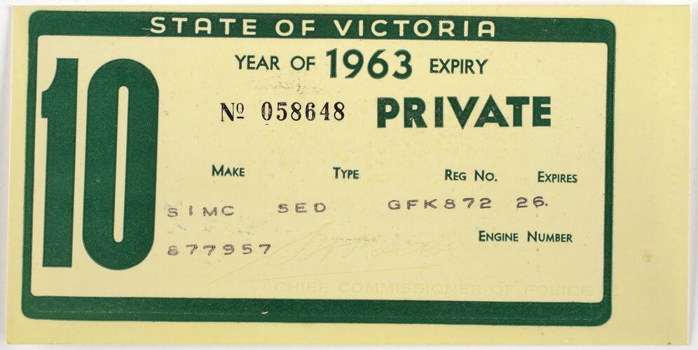 Sticker - Car Registration, 1963