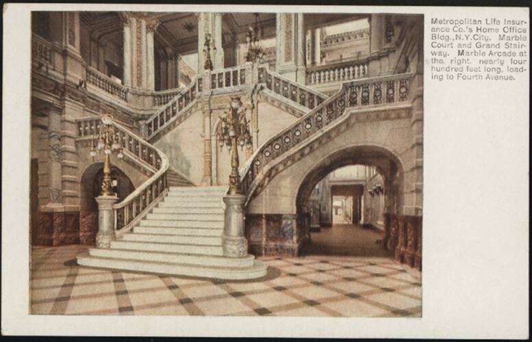Postcard of an office stairway.
