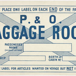 Baggage Label - P&O, Baggage Room, circa 1950s