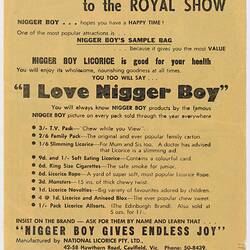 Advertisement - Nigger Boy Licorice, 1950s-1960s