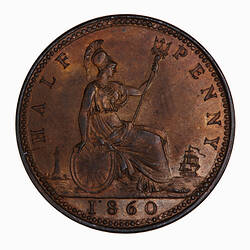 Coin - Halfpenny, Queen Victoria, Great Britain, 1860 (Reverse)
