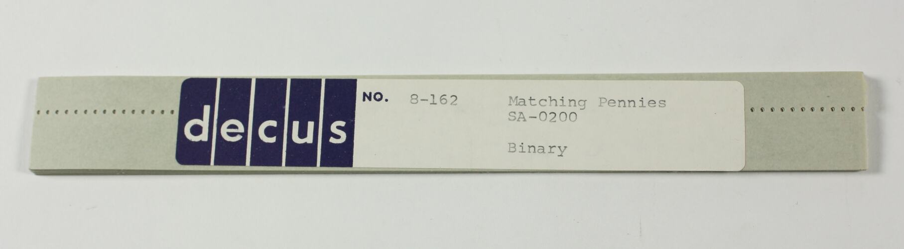 Paper Tape - DECUS, '8-162 Matching Pennies, SA-0200, Binary'