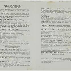 Leaflet - 'Melbourne', Orient Line, 1955