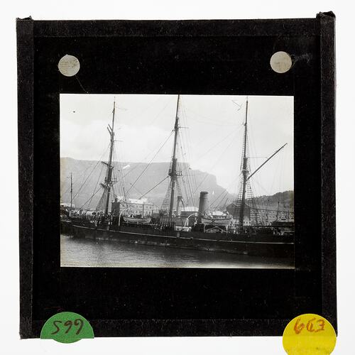 Lantern Slide - SY Discovery at Cape Town, BANZARE Voyage 1, South Africa, Oct 1929