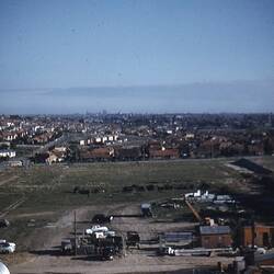 Slide - Kodak Australasia Pty Ltd, Aerial View of Construction Site & Suburbia, Kodak Factory, Coburg, 1958