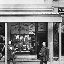 Negative - Men Outside H. Jorn, Tobacconist & Wine Merchant, Horsham (?), Victoria, circa 1885