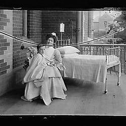 Glass Negative - Nurse Helen (Nellie) Beckett with Boy Patient, Alfred Hospital, South Yarra, Victoria, 1904