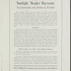Trade Literature - H.V. McKay, Sunshine, Header Harvesters, circa 1920