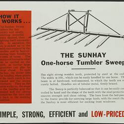 Publicity Flyer - H.V. McKay Massey Harris, Sunhay, One-HorseTumbler Sweep, circa 1949