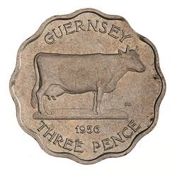 Coin - 3 Pence, Guernsey, Channel Islands, 1956