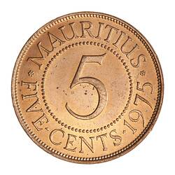 Coin - 5 Cents, Mauritius, 1975