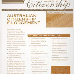 Fact Sheet - 'Australian Citizenship E-Lodgement', Information Pack, Australian Citizenship, Department of Citizenship & Multicultural Affairs, 2003