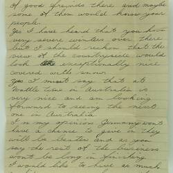 Letter & Envelope - Ivan Bosel, to Margaret Malval, Thank You & Thoughts on Australia, 29 Nov 1944