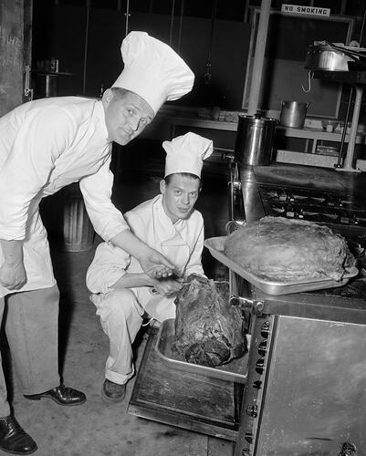 Two Chefs with Roast Meat, Melbourne, Victoria, 1956