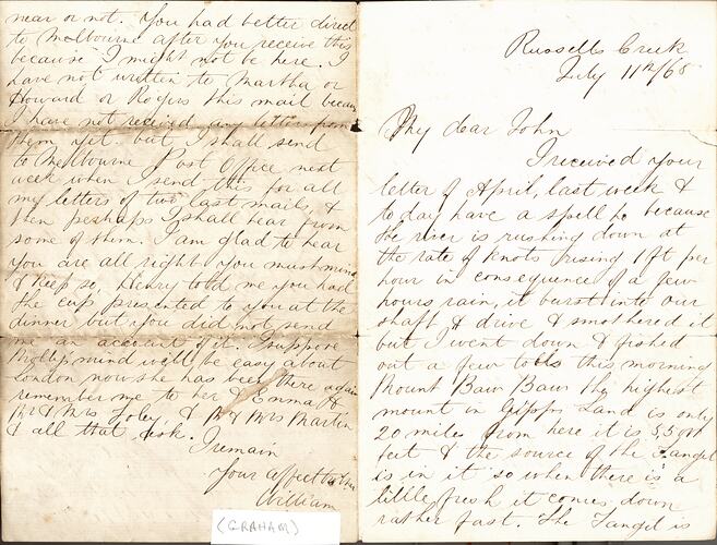 Letter - William Graham, to John Graham, Personal, 11 Jul 1868