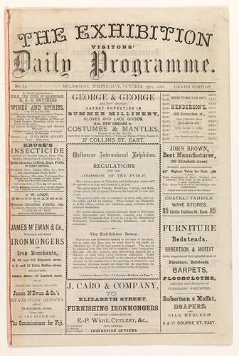 Programme - The Exhibition Visitors' Daily Programme, 27 Oct 1880, no. 23, Melbourne International Exhibition 1880-1881