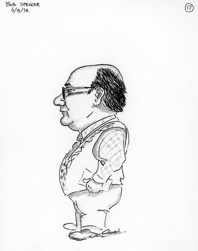 Caricature - George Hoven, No 17. 'Bob Spencer', Kodak Australasia Pty Ltd, 6 Sep 1974
