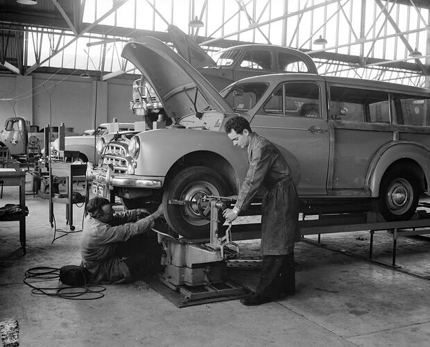 Two Mechanics with Motor Vehicle, Melbourne, Victoria, 1956