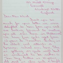 Letter - To Mr & Mrs Ward from Hazel & Ray Selby, Worksop, England, circa 1962