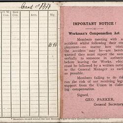 Contribution Card - William Latham, National Amalgamated Union of Enginemen, Firemen, Mechanic, Motormen & Electrical Workers, England, 1920