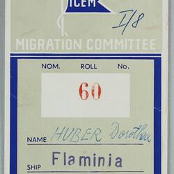 Baggage Label - ICEM Migration Committee, 'M/N Flaminia', 1959