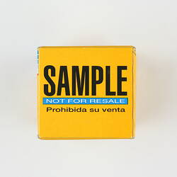 End of film box, marked 'sample'.