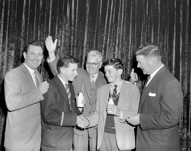 Group Holding Milk Bottles, Victoria, 02 Oct 1959