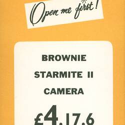 Price Ticket - Kodak Australasia Pty Ltd, Brownie Starmite II Camera, 1958-1965