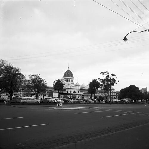 Monochrome image of the Royal Exhibition Building.