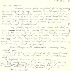 Letter - Christine Brown, to Dorothy Howard, List & Description of Games, Oct 1954