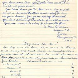 Document - Nancy MacLennan, to Dorothy Howard, Descriptions of 'Jacks', 'Dog & the Bone' & Two Riddles, 15 Oct 1954
