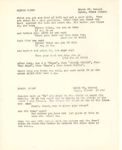 Typed game descriptions in black ink on paper