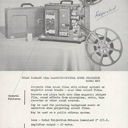 Publicity Flyer - Kodak Australasia Pty Ltd, Kodak Pageant Model MF2 Magnetic-Optical Sound Projector, circa 1965