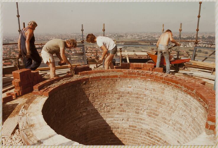 Kodak Australasia Pty Ltd, Bricklayers Working on Powerhouse Chimney, circa 1970s