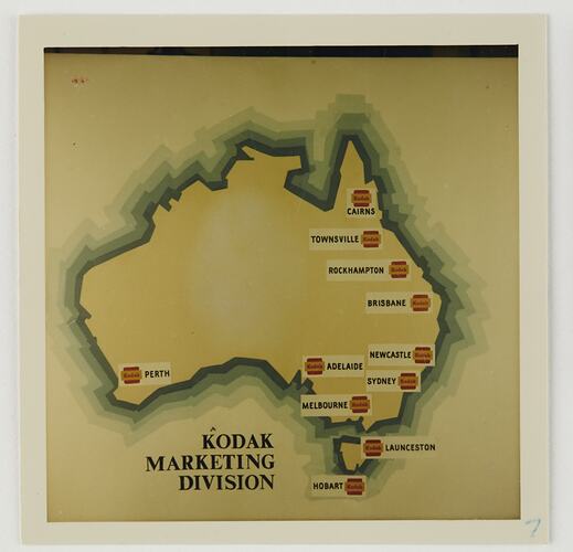 Slide B, Kodak Marketing Division Map, 'A Look at Kodak Coburg Australia'  lecture series, circa 1960s