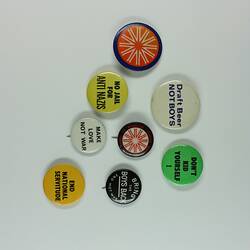 Badges from the anti-Vietnam war protests