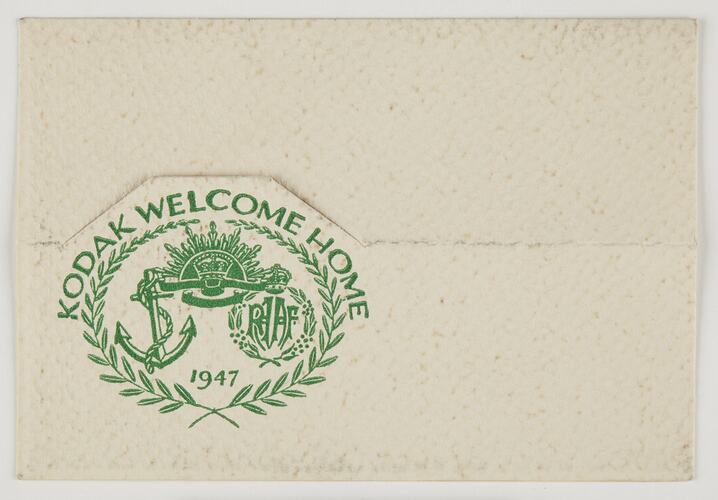 Place Card - Kodak Australasia Pty Ltd, Welcome Home Dinner, Sydney, 04 June 1947
