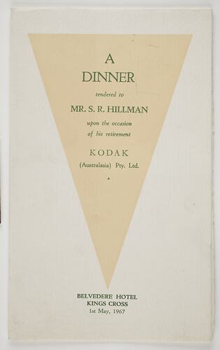 Programme - Kodak Australasia Pty Ltd, Mr S.R. Hillman Retirement Dinner, Sydney, 01 May 1967, Page 1