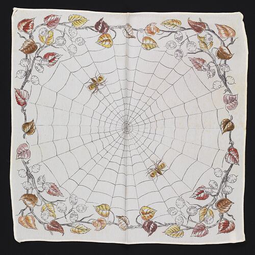 Handkerchief - Large Cobweb, Cream Rayon, circa 1930s